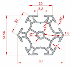 Hexagonal aluminum profile 30 mm, custom cut