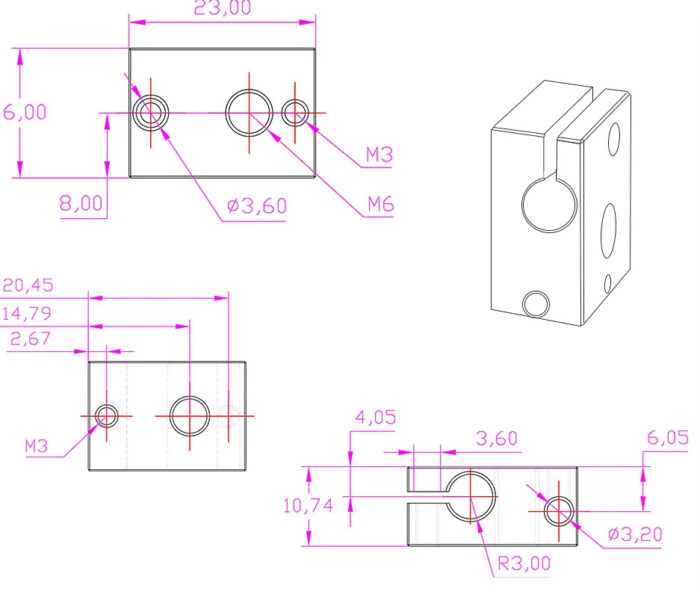 Topný hliníkový heatblock E3D V6