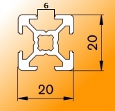 Hliníkový profil 20x20 mm, drážka 6 mm