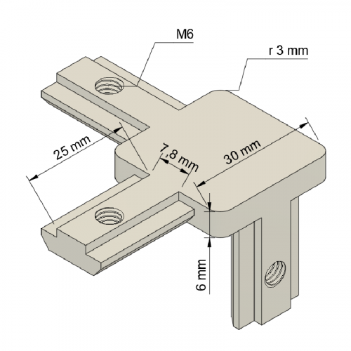 Corner connector for 3 aluminum profiles, more variants