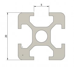 Profil aluminiowy 20x20 mm, rowek 5 mm; z cięciem na wymiar