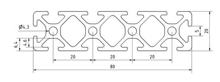 Profil aluminiowy 20x80 rowek 5 mm; o przekroju