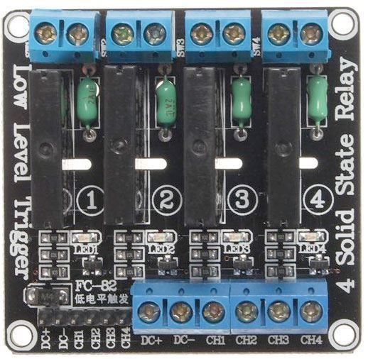 Modul relé SSR 4x, napájení 3-24V, spouštění vysokou úrovní