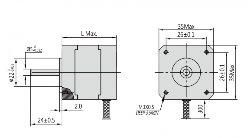 PrimoPal krokový motor Nema 14 (18 N/cm, délka L-Max: 34 mm) - PHB35Y34-401