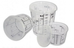 Mixing cup with measuring cup, different sizes