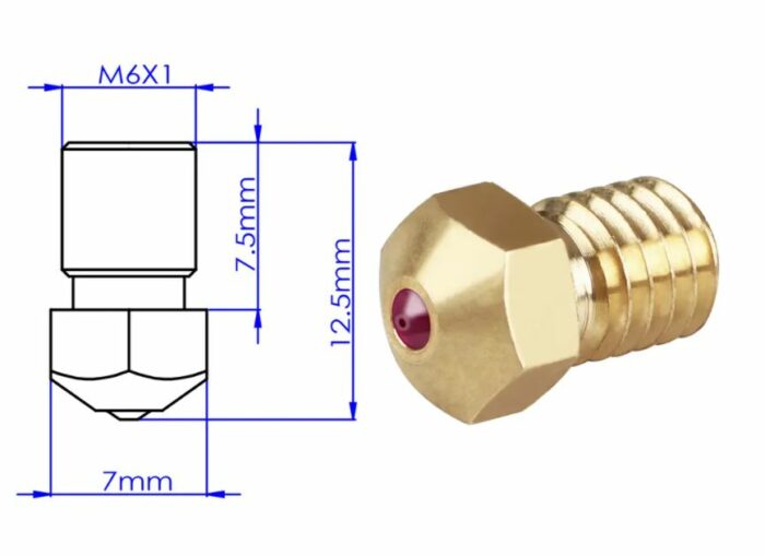 E3D V6 tryska rubínová 0,4 mm