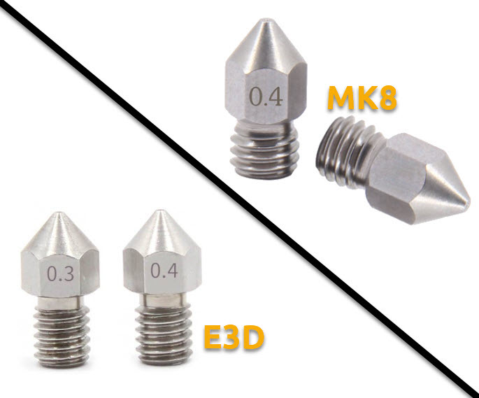 MK8 tryska nerezová - Dĺžka závitu: 4,8 mm (MK8), Průměr filamentu: 1,75 mm, Priemer trysky: 0,50